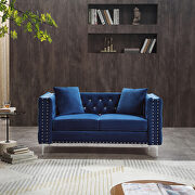 Wide blue velvet sofa with jeweled buttons square arm by La Spezia additional picture 3