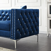 Wide blue velvet sofa with jeweled buttons square arm by La Spezia additional picture 4