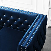 Wide blue velvet sofa with jeweled buttons square arm by La Spezia additional picture 7