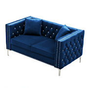 Wide blue velvet sofa with jeweled buttons square arm by La Spezia additional picture 9