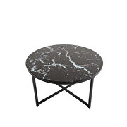 Cross legs coffee table with metal base glass top in black marble color printed by La Spezia additional picture 4