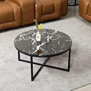 Cross legs coffee table with metal base glass top in black marble color printed by La Spezia additional picture 6