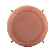 Pink velvet drum-shaped wide ottoman with gold metal legs by La Spezia additional picture 7