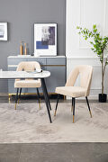 Modern beige velvet upholstered dining chair with nailheads and black metal legs, set of 2 by La Spezia additional picture 2