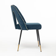 Modern blue velvet upholstered dining chair with nailheads and black metal legs, set of 2 by La Spezia additional picture 5