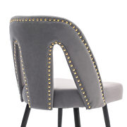 Modern gray velvet upholstered dining chair with nailheads and black metal legs, set of 2 by La Spezia additional picture 2