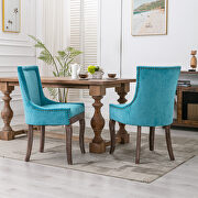 Blue fabric dining chairs with neutrally toned solid wood legs bronze nailhead, set of 2 by La Spezia additional picture 2