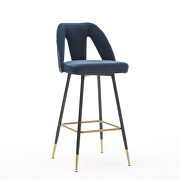Blue velvet upholstered bar stool with nailheads and gold tipped black metal legs, set of 2 by La Spezia additional picture 8