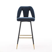 Blue velvet upholstered bar stool with nailheads and gold tipped black metal legs, set of 2 by La Spezia additional picture 9