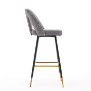Gray velvet upholstered bar stool with nailheads and gold tipped black metal legs, set of 2 by La Spezia additional picture 14