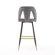 Gray velvet upholstered bar stool with nailheads and gold tipped black metal legs, set of 2 by La Spezia additional picture 6