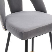 Gray velvet upholstered bar stool with nailheads and gold tipped black metal legs, set of 2 by La Spezia additional picture 9