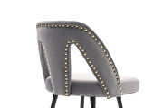 Gray velvet upholstered bar stool with nailheads and gold tipped black metal legs, set of 2 by La Spezia additional picture 10