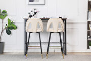 Beige velvet upholstered bar stool with nailheads and gold tipped black metal legs, set of 2 by La Spezia additional picture 3
