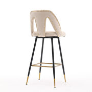 Beige velvet upholstered bar stool with nailheads and gold tipped black metal legs, set of 2 by La Spezia additional picture 4