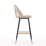 Beige velvet upholstered bar stool with nailheads and gold tipped black metal legs, set of 2 by La Spezia additional picture 5