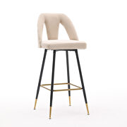 Beige velvet upholstered bar stool with nailheads and gold tipped black metal legs, set of 2 by La Spezia additional picture 8