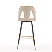 Beige velvet upholstered bar stool with nailheads and gold tipped black metal legs, set of 2 by La Spezia additional picture 10