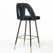 Black velvet upholstered bar stool with nailheads and gold tipped black metal legs, set of 2 by La Spezia additional picture 8