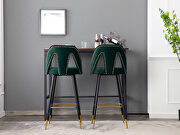 Green velvet upholstered bar stool with nailheads and gold tipped black metal legs, set of 2 by La Spezia additional picture 3