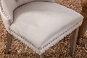 Beige velvet upholstery nailhead trim dining chair with wood legs by La Spezia additional picture 3