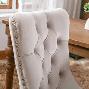 Beige velvet upholstery nailhead trim dining chair with wood legs by La Spezia additional picture 4