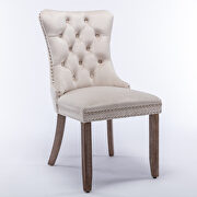 Beige velvet upholstery nailhead trim dining chair with wood legs by La Spezia additional picture 5