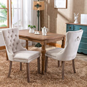 Beige velvet upholstery nailhead trim dining chair with wood legs by La Spezia additional picture 8