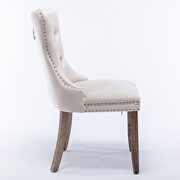 Beige velvet upholstery nailhead trim dining chair with wood legs by La Spezia additional picture 9