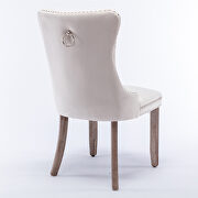 Beige velvet upholstery nailhead trim dining chair with wood legs by La Spezia additional picture 10