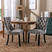 Gray velvet upholstery dining chair with wood legs by La Spezia additional picture 4
