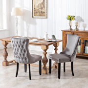 Gray velvet wingback dining chair with back stitching nailhead trim, set of 2 by La Spezia additional picture 3
