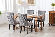 Gray velvet wingback dining chair with back stitching nailhead trim, set of 2 by La Spezia additional picture 6