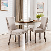Beige velvet wingback dining chair with back stitching nailhead trim, set of 2 by La Spezia additional picture 2