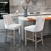 Beige velvet upholstered barstools with button tufted decoration and chrome nailhead by La Spezia additional picture 11