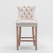 Beige velvet upholstered barstools with button tufted decoration and chrome nailhead by La Spezia additional picture 5