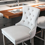 Beige velvet upholstered barstools with button tufted decoration and chrome nailhead by La Spezia additional picture 8