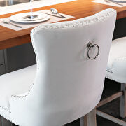 Beige velvet upholstered barstools with button tufted decoration and chrome nailhead by La Spezia additional picture 9