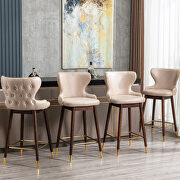 Beige fabric nailhead trim gold decoration bar stools, set of 2 by La Spezia additional picture 11