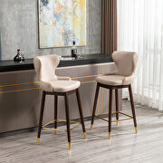 Beige fabric nailhead trim gold decoration bar stools, set of 2 by La Spezia additional picture 13