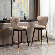 Beige fabric nailhead trim gold decoration bar stools, set of 2 by La Spezia additional picture 3