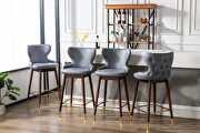 Stone blue fabric nailhead trim gold decoration bar stools, set of 2 by La Spezia additional picture 2