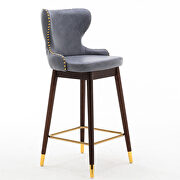Stone blue fabric nailhead trim gold decoration bar stools, set of 2 by La Spezia additional picture 7