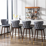 Stone blue fabric nailhead trim gold decoration bar stools, set of 2 by La Spezia additional picture 9