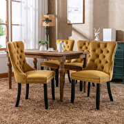 Gold velvet upholstery dining chair with wood legs by La Spezia additional picture 11