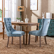 Light blue velvet upholstery dining chair with wood legs by La Spezia additional picture 6