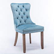Light blue velvet upholstery dining chair with wood legs by La Spezia additional picture 10