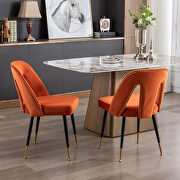 Modern orange velvet upholstered dining chair with nailheads and black metal legs, set of 2 by La Spezia additional picture 2