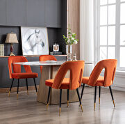Modern orange velvet upholstered dining chair with nailheads and black metal legs, set of 2 by La Spezia additional picture 3
