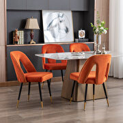 Modern orange velvet upholstered dining chair with nailheads and black metal legs, set of 2 by La Spezia additional picture 4